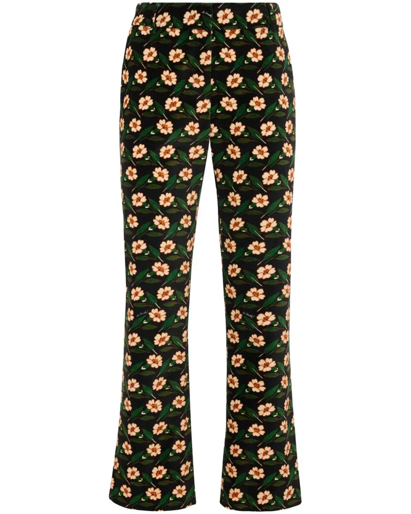 La DoubleJ Cropped-Hose mit Blumen-Print - Schwarz Schwarz