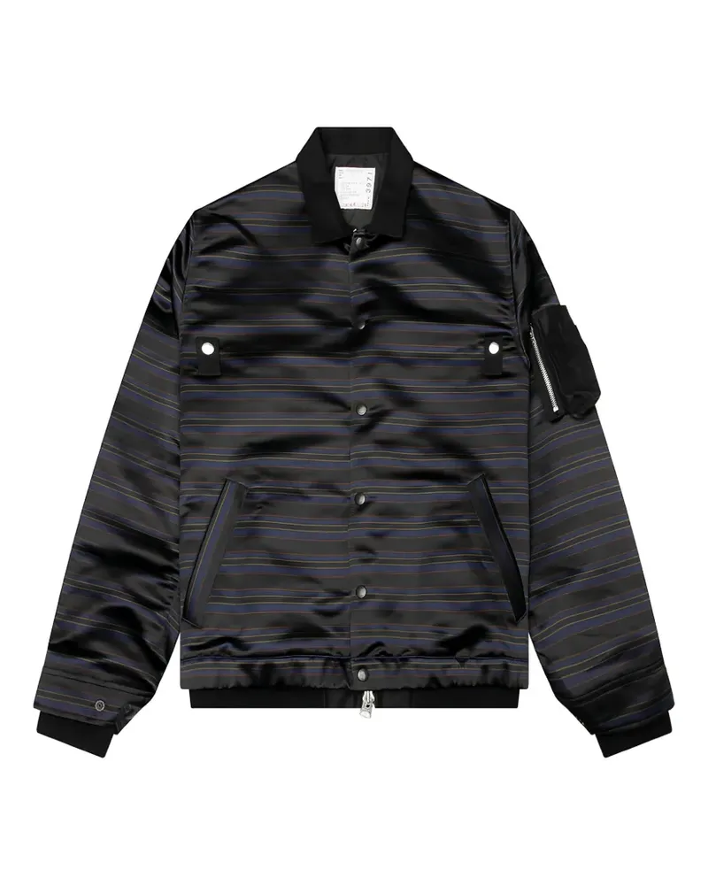 Sacai Gestreifte Bomberjacke - Schwarz Schwarz