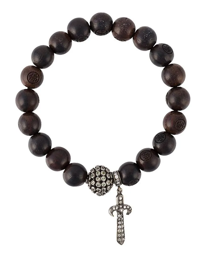 Loree Rodkin Armband mit Holzperlen und Silberperle mit grauen Diamanten - Braun Braun