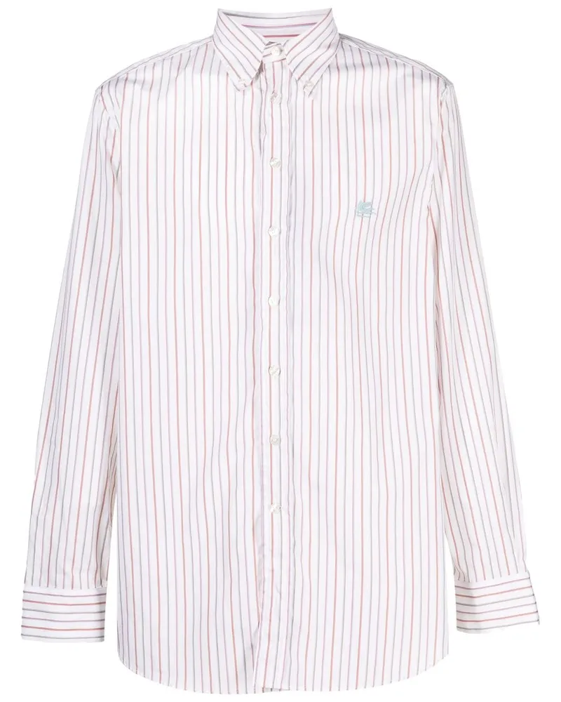 Etro Gestreiftes Hemd mit Logo-Stickerei - Weiß Weiß