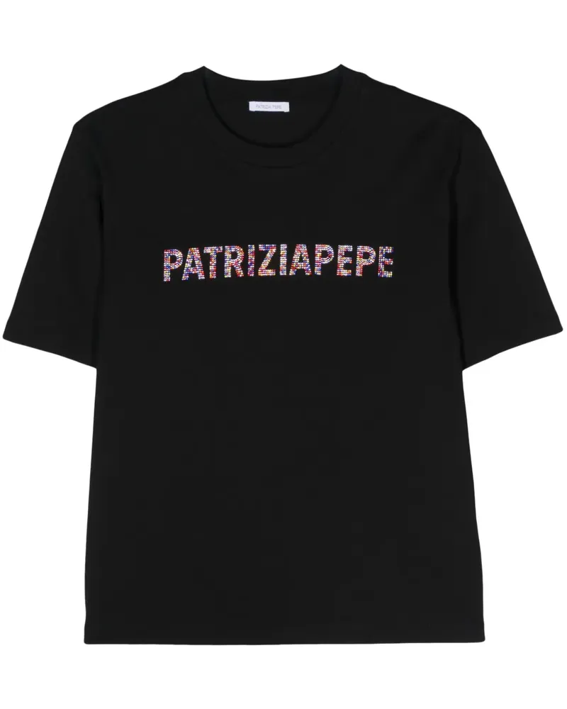 Patrizia Pepe T-Shirt mit Strass-Logo - Schwarz Schwarz
