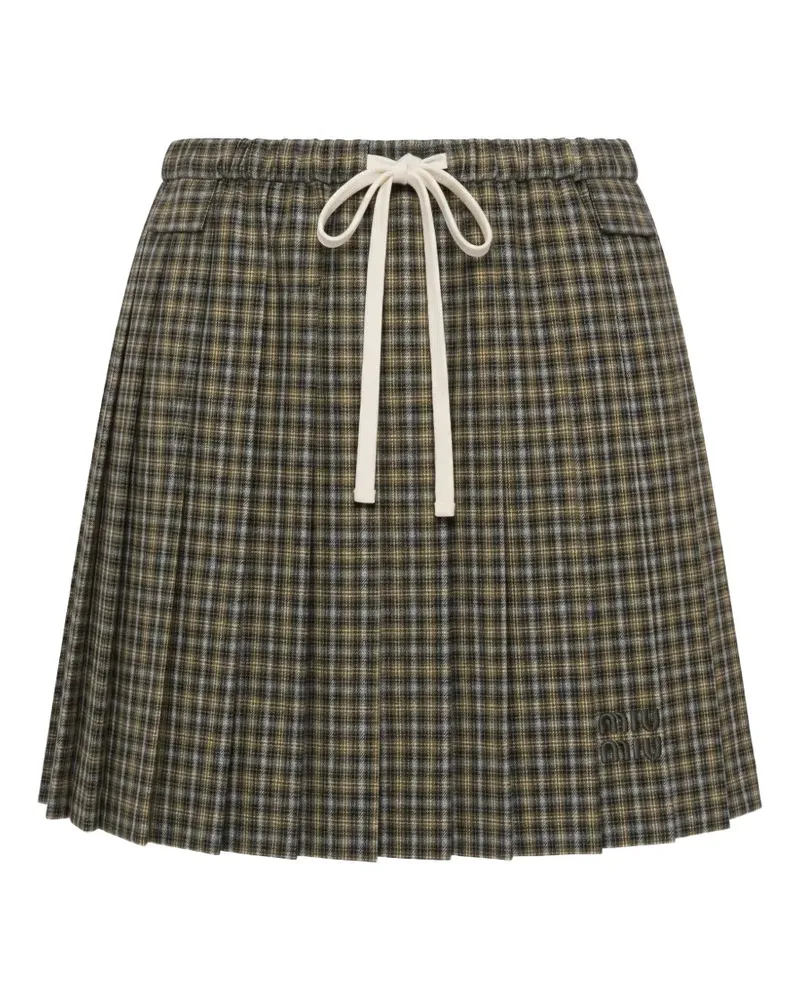 Miu Miu check-pattern pleated mini skirt - Braun Braun
