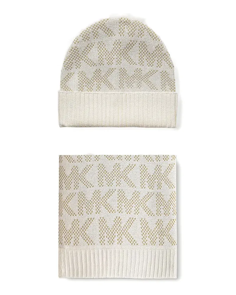 Michael Kors monogram-knit beanie hat and scarf set - Nude Nude