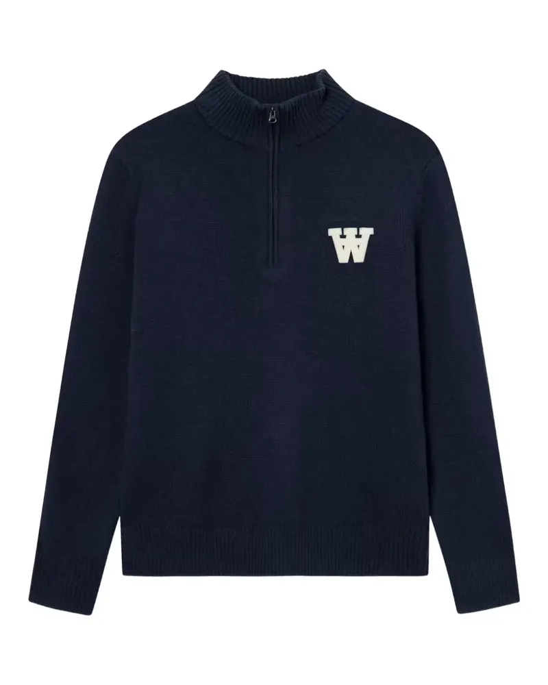 Wood Wood WWTay Pullover mit kurzem Reißverschluss und Logo-Patch - Blau Blau