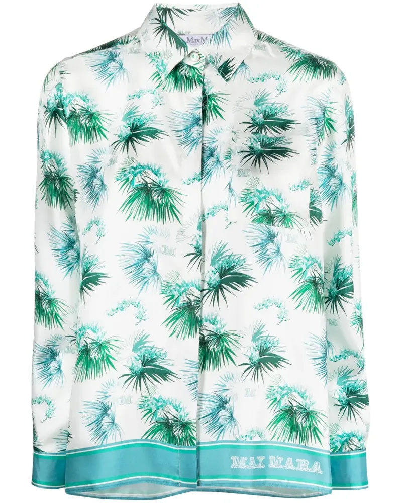Max Mara Seidenhemd mit Blumen-Print - Weiß Weiß
