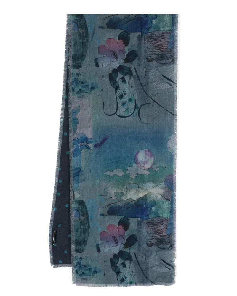 Paul Smith Wendbarer Wollschal mit Blumen-Print Blau