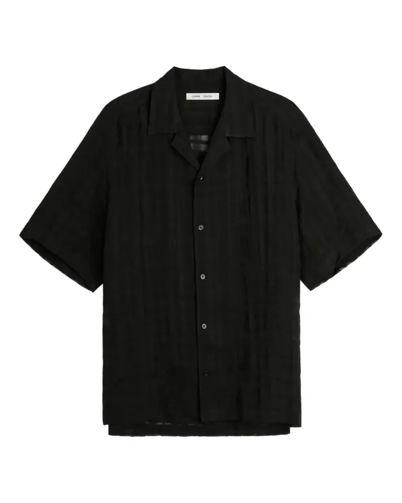 CMMN SWDN Ted sheer check linen shirt - Schwarz Schwarz