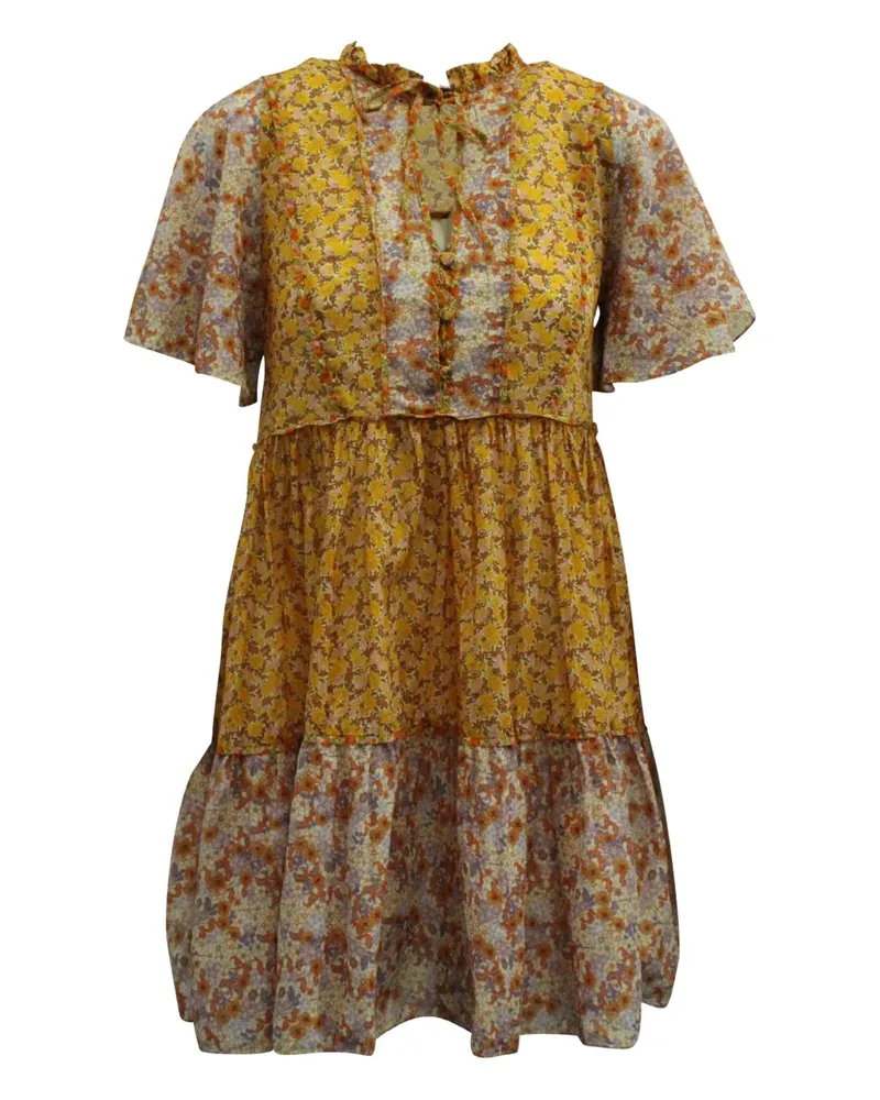Maje floral-motif tiered mini dress - Gelb Gelb