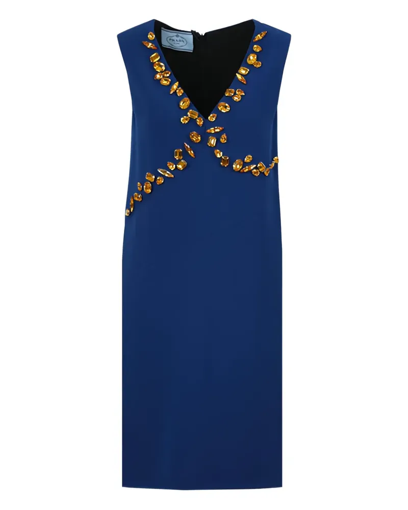 Prada Kristallverziertes Kleid mit V-Ausschnitt - Blau Blau
