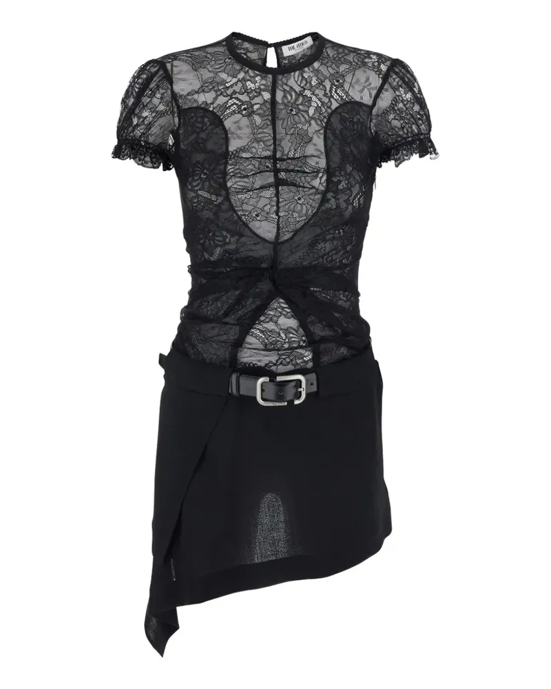 ATTICO Midikleid mit Spitzeneinsätzen - Schwarz Schwarz