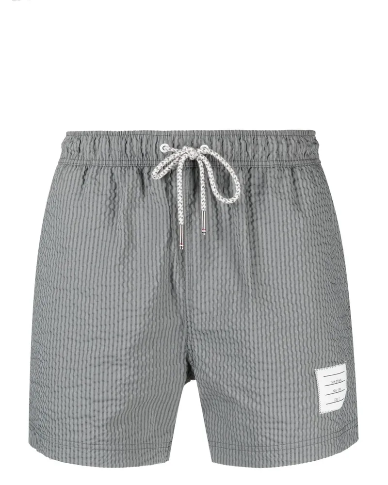 Thom Browne Gestreifte Seersucker-Badeshorts - Grau Grau