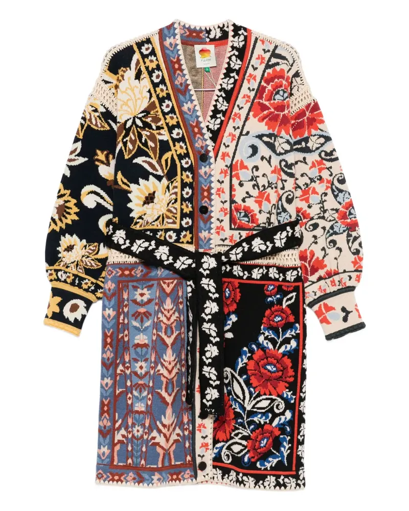 FARM Rio floral-patchwork cardi-coat - Rot Rot