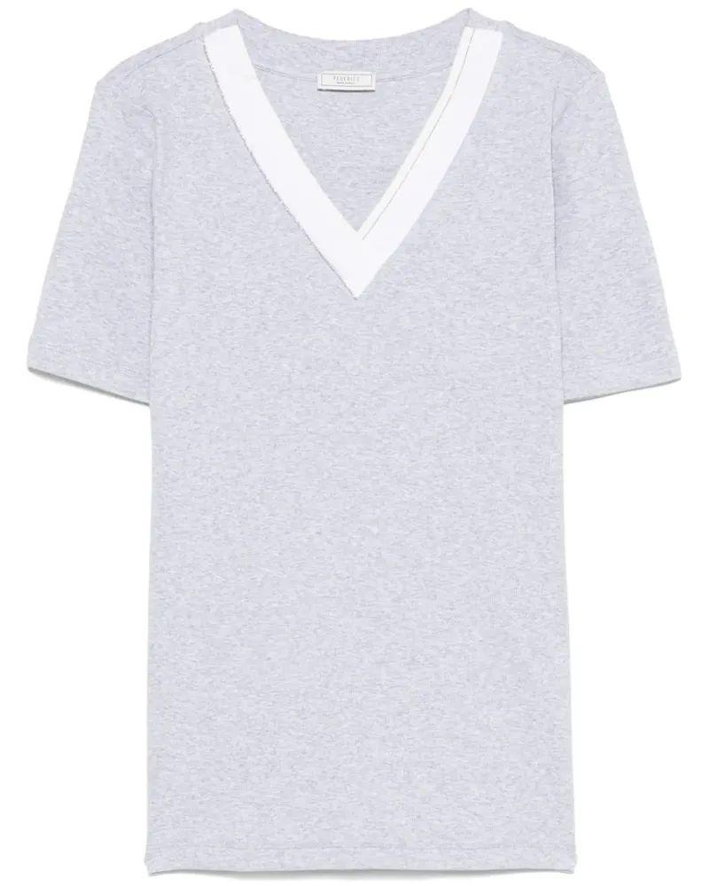 Peserico Fein geripptes T-Shirt - Grau Grau