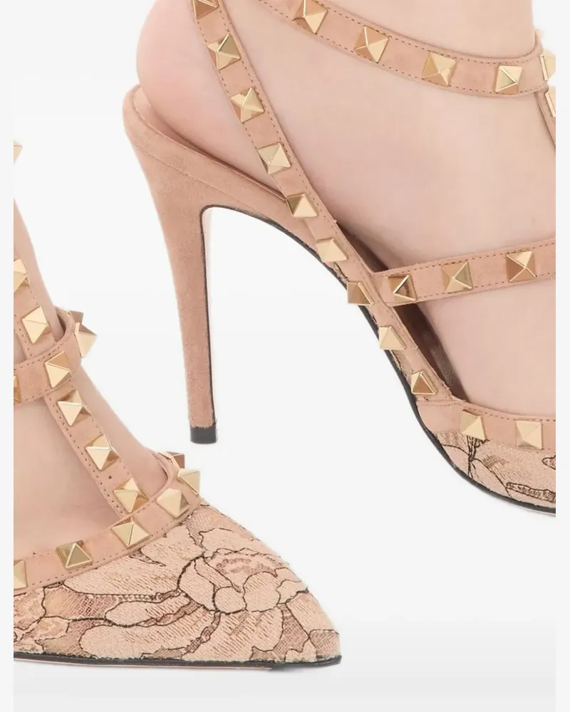 Valentino Garavani Rockstud Lace Pumps 100mm - Nude Nude