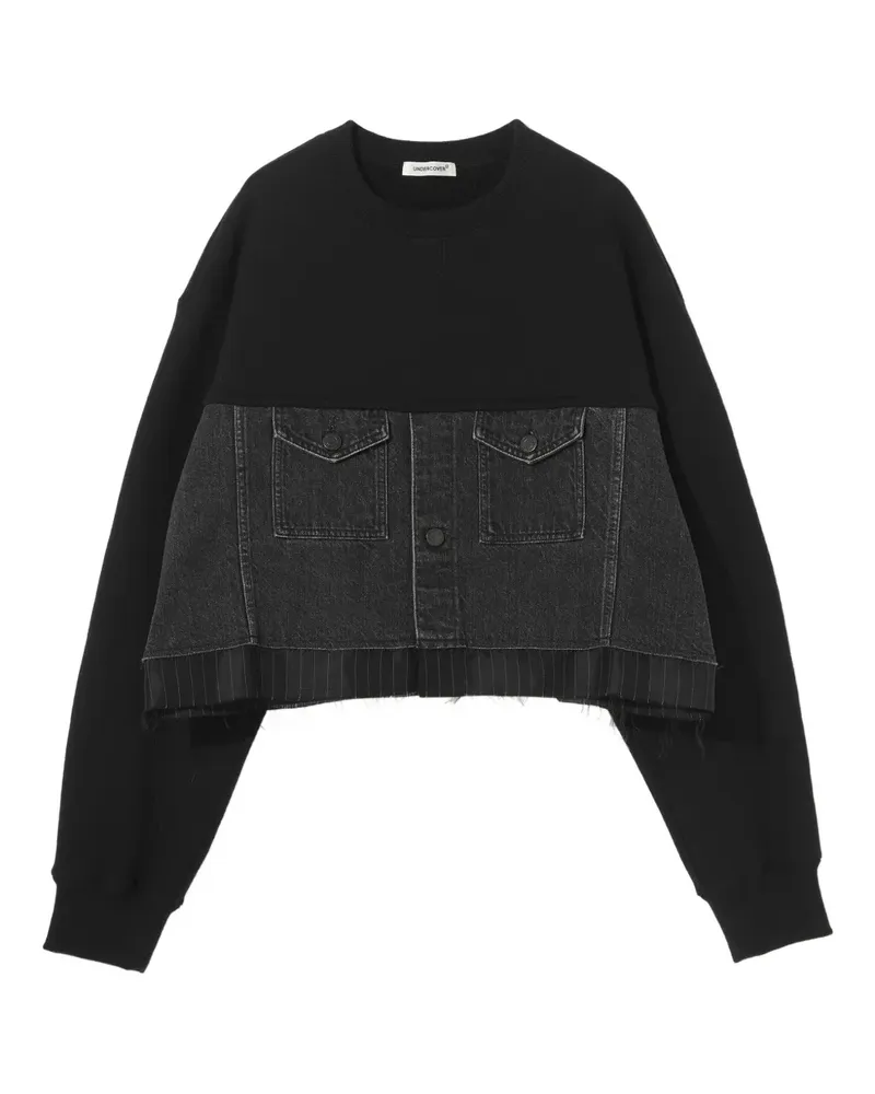 Undercover Cropped-Sweatshirt mit Jeanseinsatz - Schwarz Schwarz