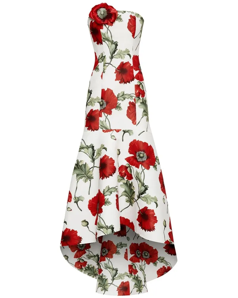 Oscar de la Renta Abendkleid mit Mohn-Print Weiß