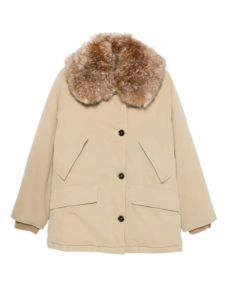 Prada Geknöpfter Mantel mit Faux-Fur-Besatz - Nude Nude