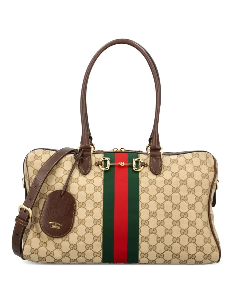 Gucci Boston Tote Bag mit Webstreifen - Nude Nude
