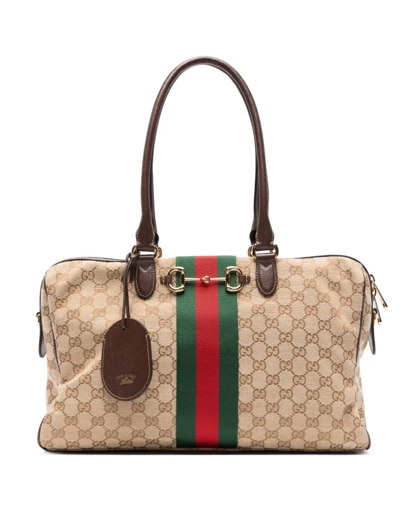 Gucci Boston Tote Bag mit Webstreifen - Nude Nude