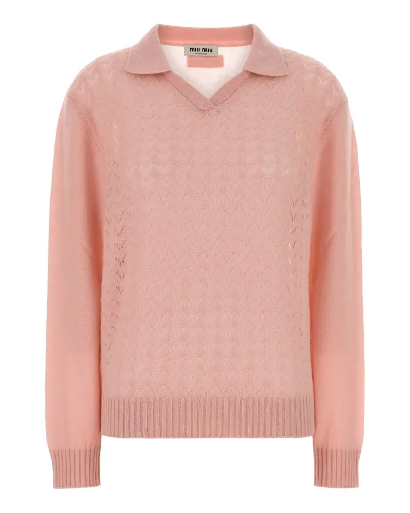 Miu Miu pointelle-knit polo sweater - Rosa Rosa
