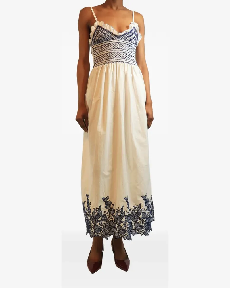 Loretta Caponi Bianca smocked midi dress - Weiß Weiß