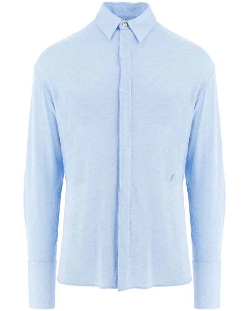 Ferragamo Stretchjersey-Hemd mit Logo-Stickerei - Blau Blau