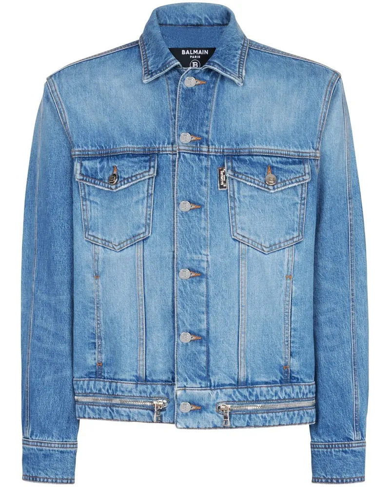 Balmain Jeansjacke mit Reißverschlussdetail - Blau Blau