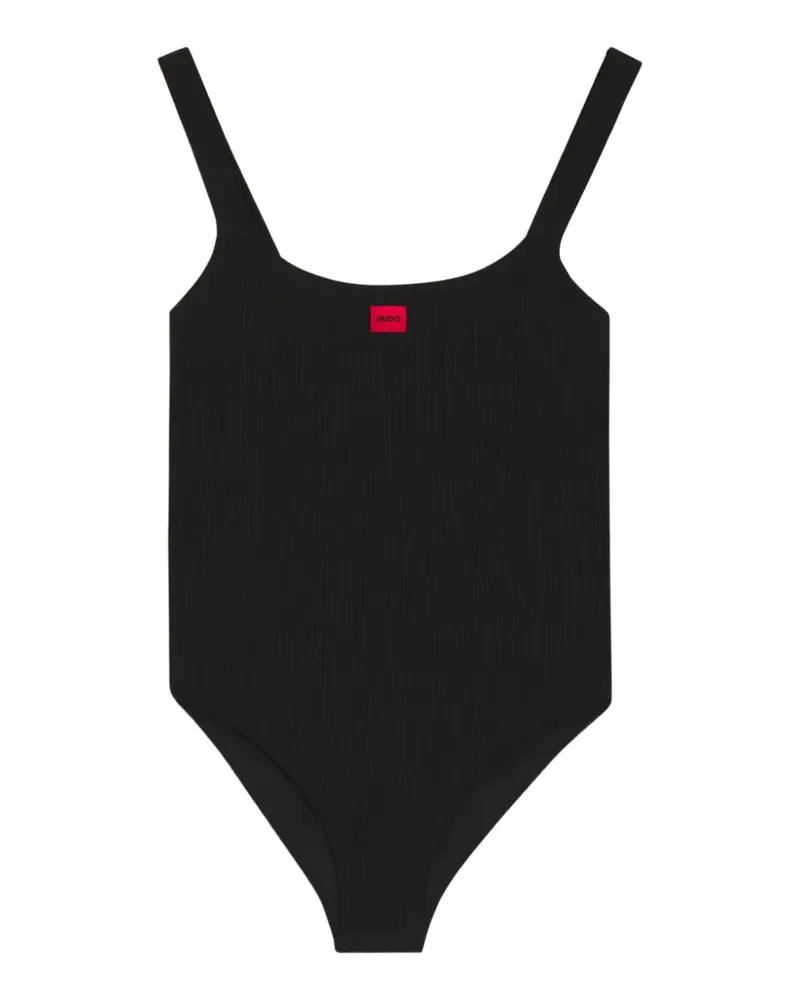 HUGO BOSS ribbed square neck swimsuit - Schwarz Schwarz