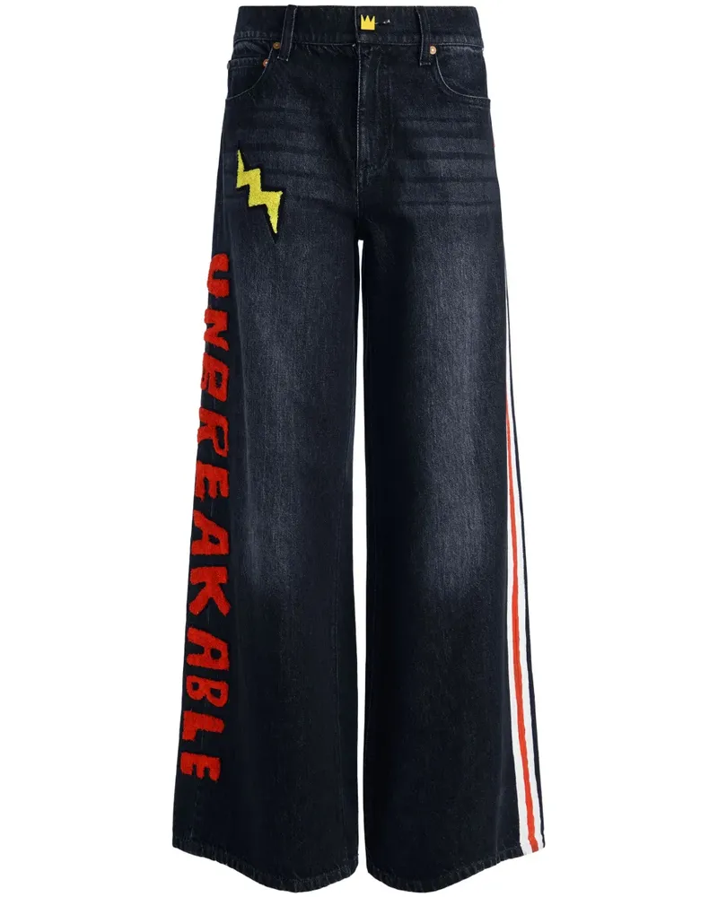 Alice + Olivia x Basquiat Trish Jeans mit weitem Bein - Schwarz Schwarz