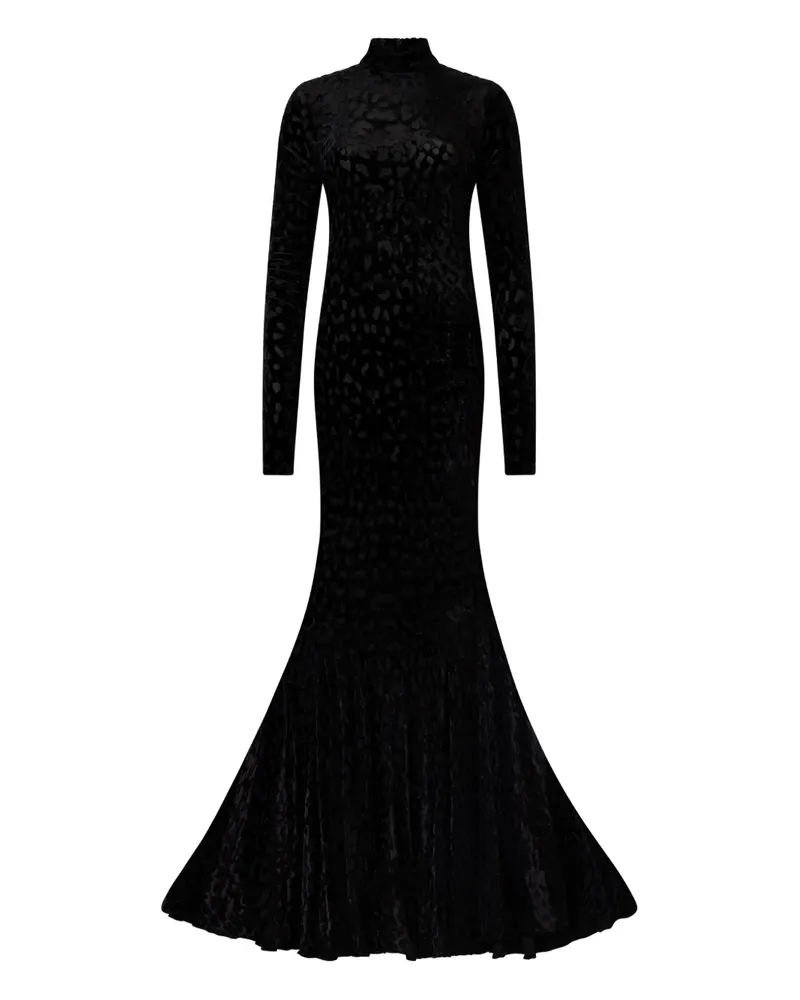 Roberto Cavalli Stehkragen-Maxikleid mit Jaguar-Print - Schwarz Schwarz
