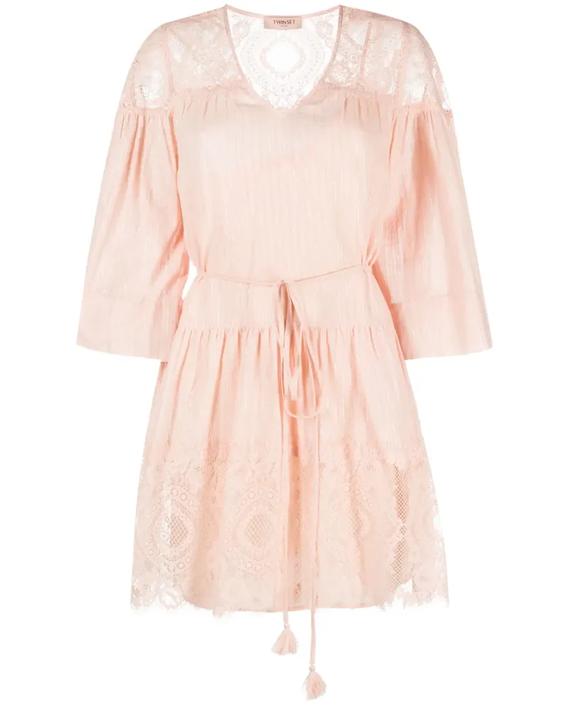 Twin-Set Kleid mit Spitzeneinsätzen - Rosa Rosa