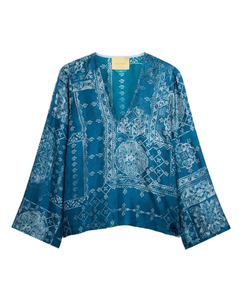 Momoni Joya Bluse mit V-Ausschnitt - Blau Blau