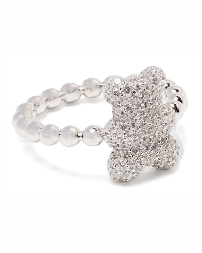 APM Monaco Kristallverzierter Ring mit Bärenmotiv - Silber Silber