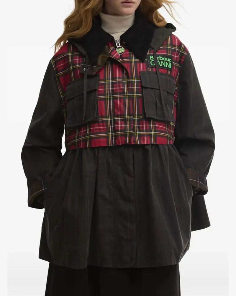 Barbour x Ganni Mantel mit Karomuster - Schwarz Schwarz