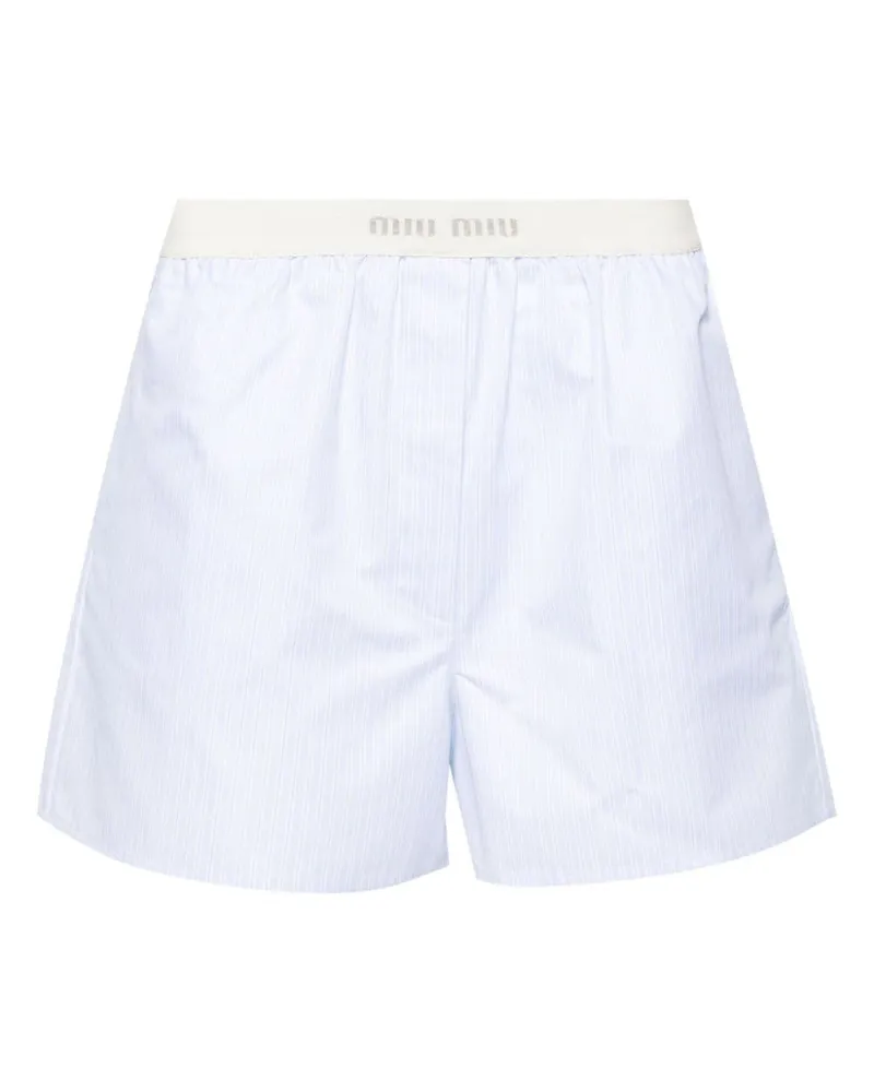 Miu Miu Pyjama-Shorts mit Logo-Bund - Blau Blau