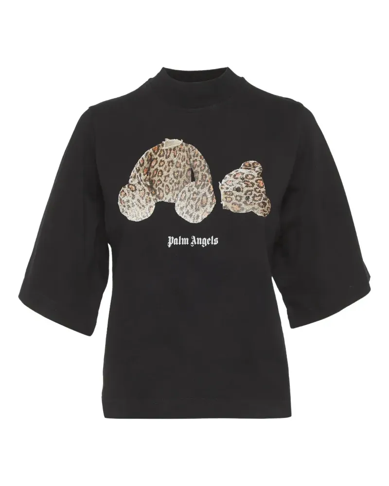 Palm Angels Stehkragen-T-Shirt mit Teddy-Print - Schwarz Schwarz