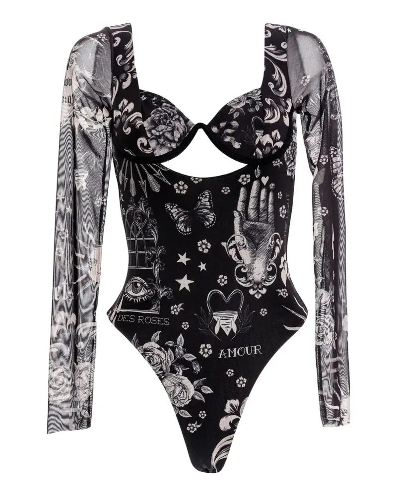 AGUA BENDITA Thorn Body mit Blumen-Print - Schwarz Schwarz