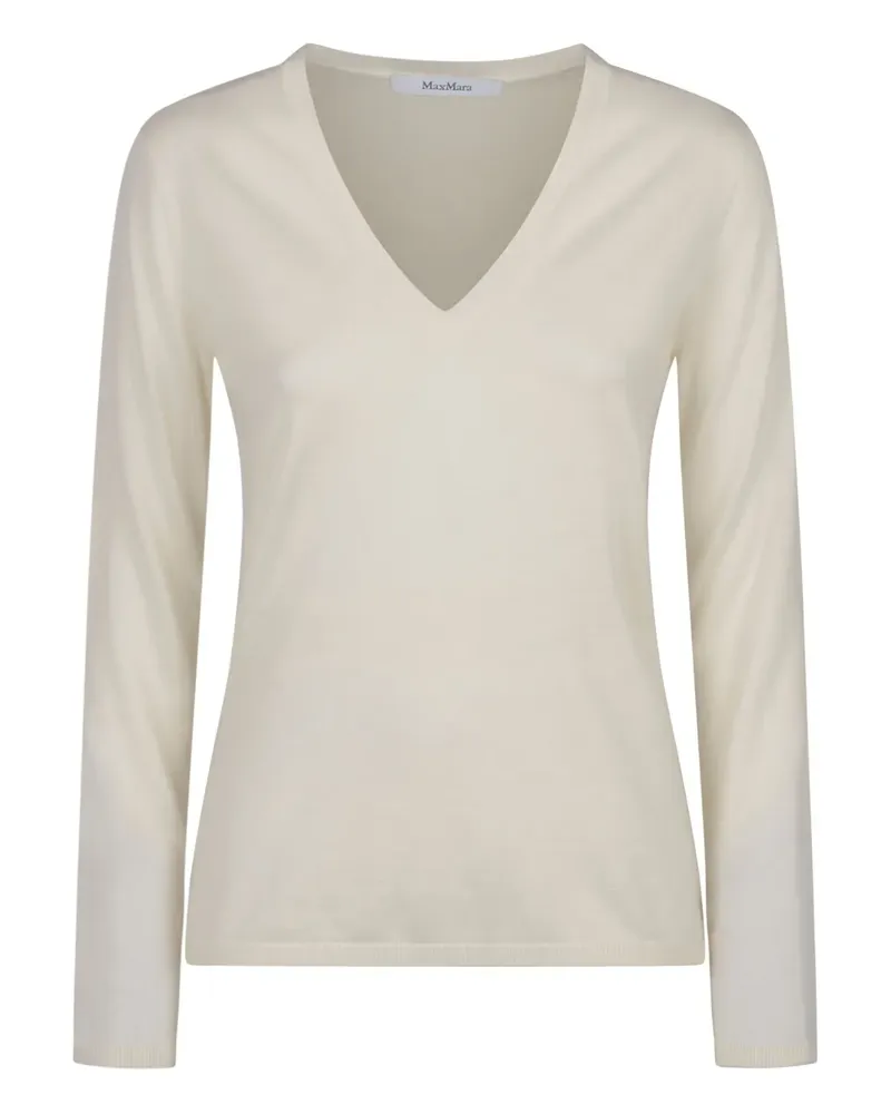 Max Mara Langarmshirt mit V-Ausschnitt - Weiß Weiß