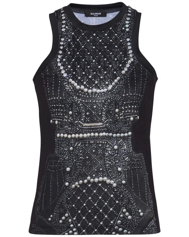 Balmain Tanktop mit Stickerei-Print - Schwarz Schwarz