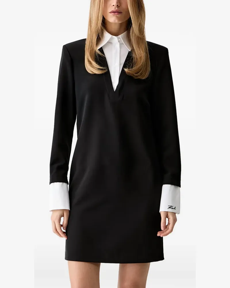 Karl Lagerfeld contrast-collar V-neck mini dress - Schwarz Schwarz