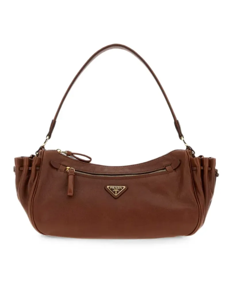 Prada Geraffte kleine Tote Bag mit Logo-Schild - Braun Braun