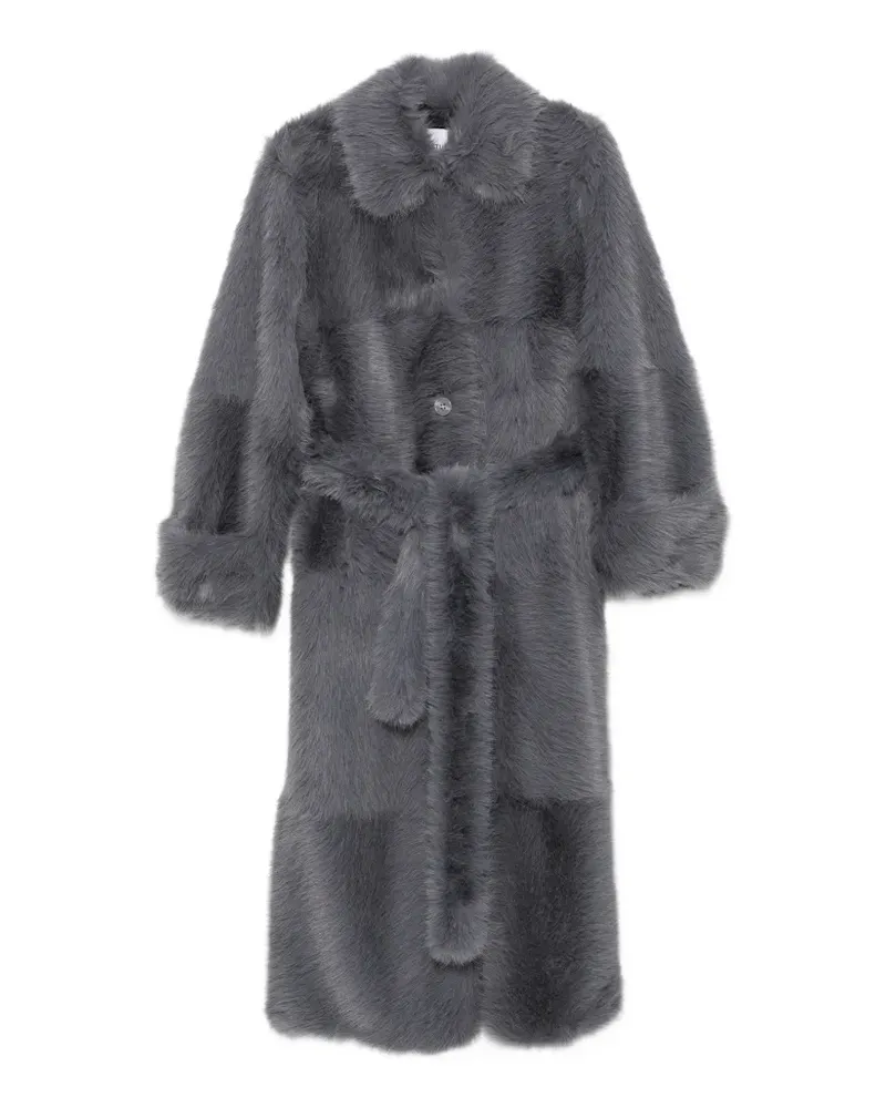 STAND Faux-Fur-Mantel mit Gürtel - Blau Blau