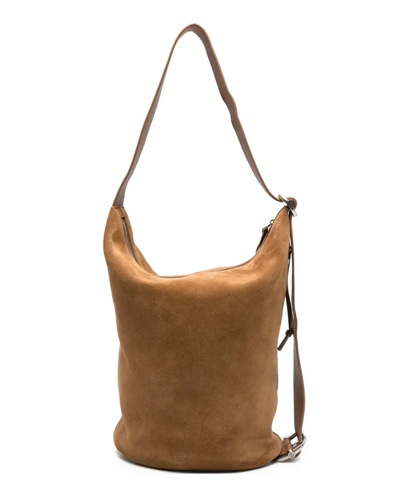 Loewe Loop buckle-detail suede shoulder bag - Braun Braun