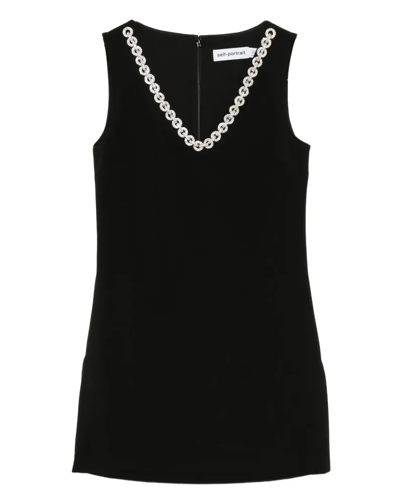 Self-Portrait Kristallverziertes Kleid mit V-Ausschnitt - Schwarz Schwarz