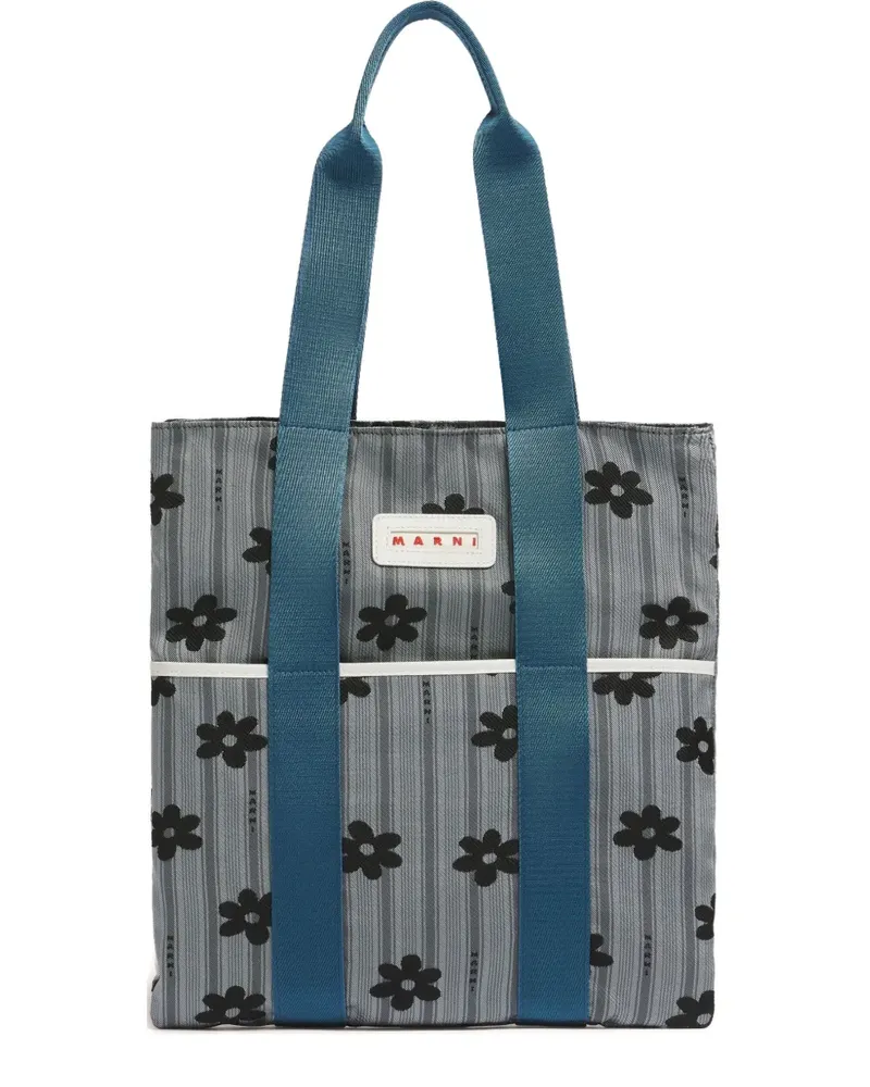 Marni floral tape-handles tote bag - Blau Blau