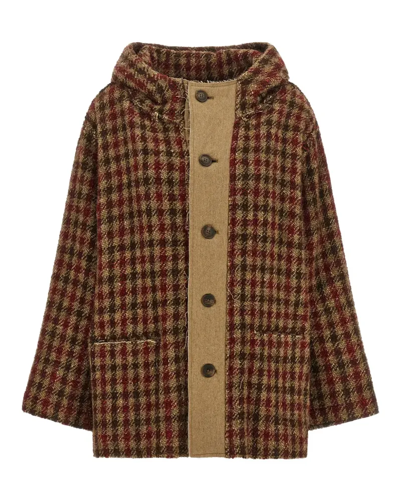 R13 houndstooth-check hooded jacket - Braun Braun