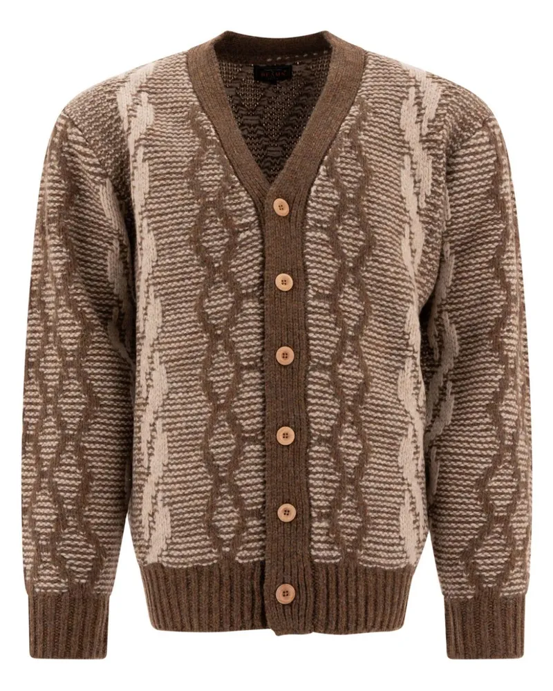 Beams Plus Cardigan aus Jacquard - Braun Braun