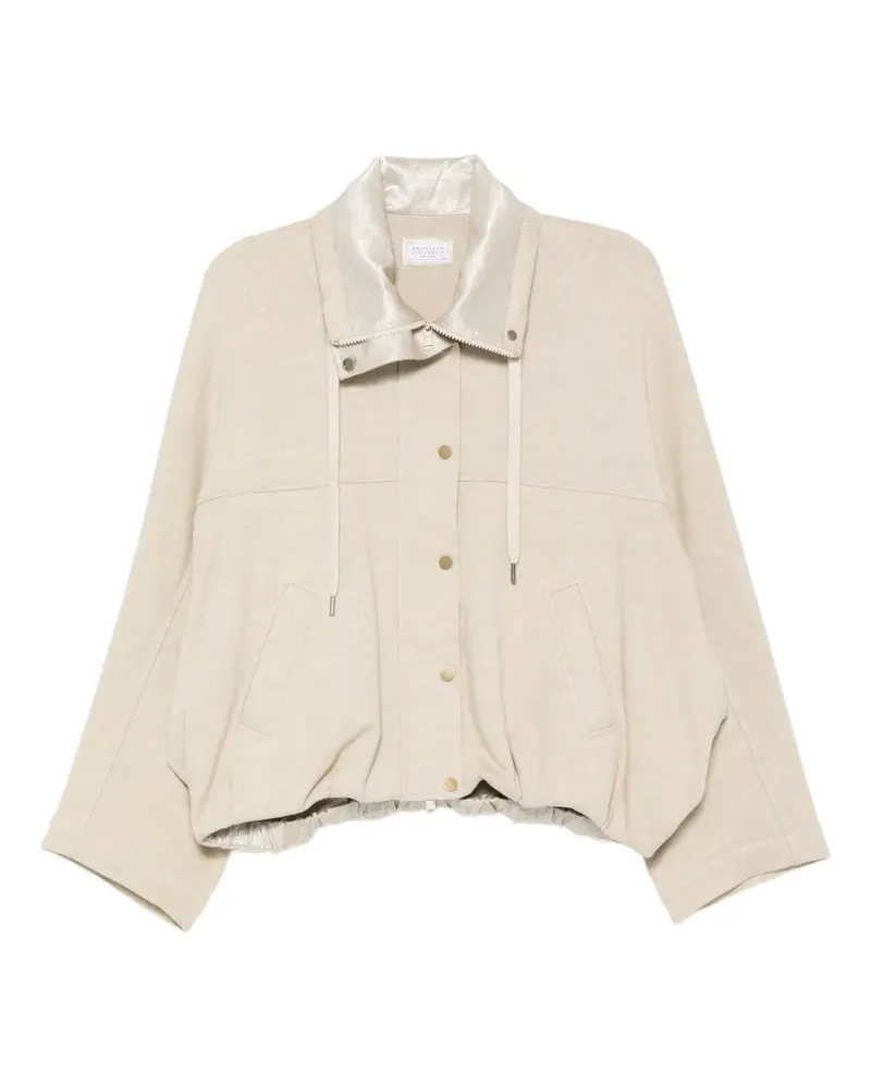 Brunello Cucinelli Pullover mit Kordelzug am Kragen und Druckknöpfen - Nude Nude