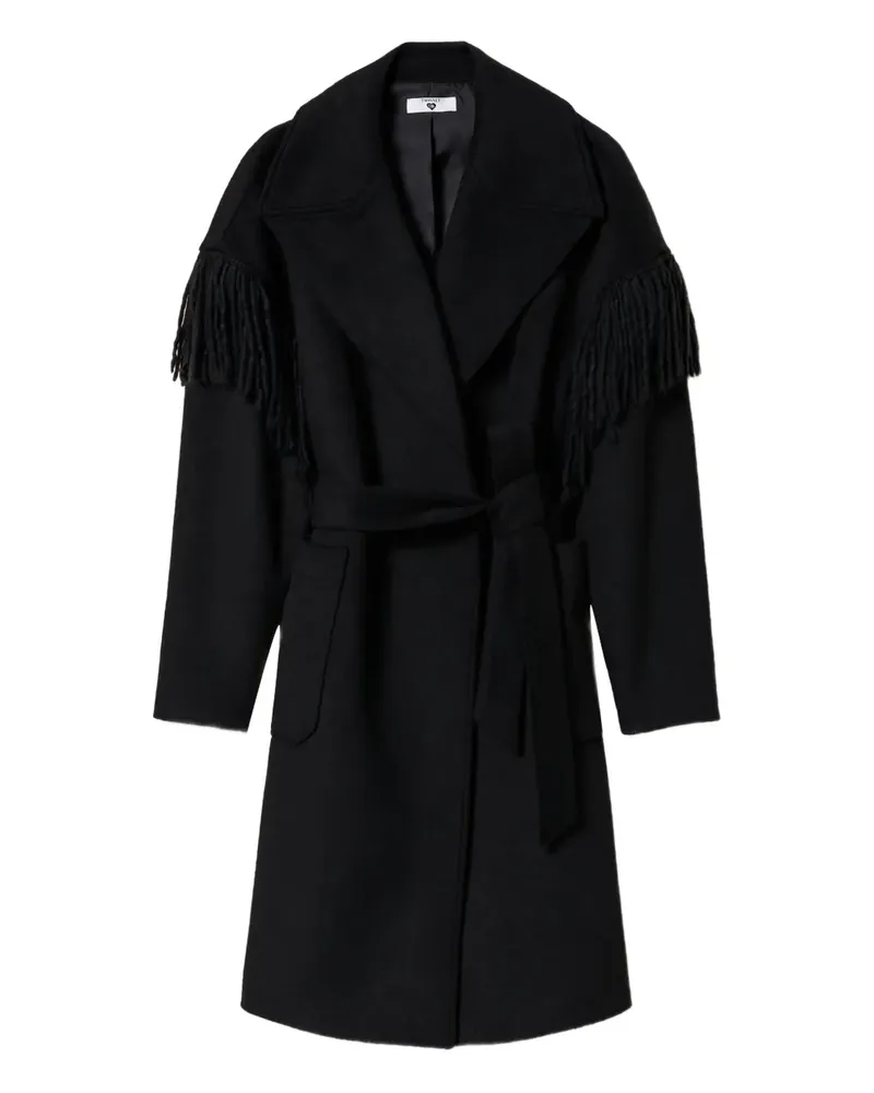 Twin-Set fringed belted coat - Schwarz Schwarz