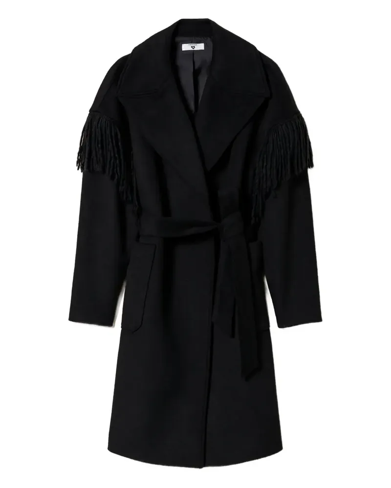 Twin-Set fringed belted coat - Schwarz Schwarz